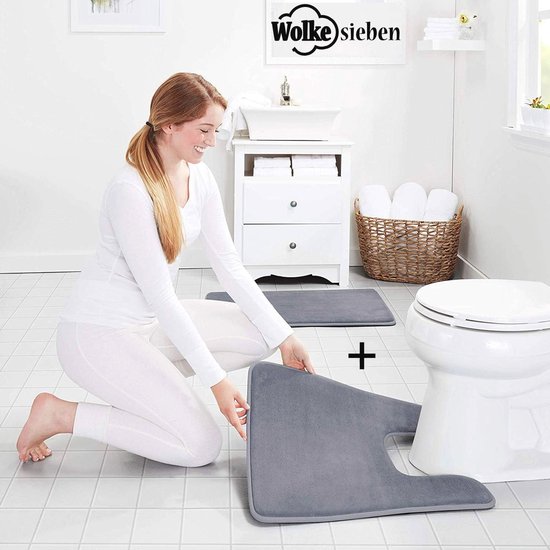 Goodway 2-teiliges Badematten Set Hamburg, grau │ Rutschhemmend, waschmaschinenfest, geeignet für Fußbodenheizung