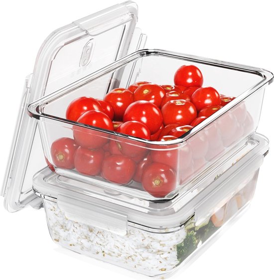 VERONES Glazen maaltijdencontainer, 2 vakken, luchtdichte glazen lunchcontainers met deksel, voor magnetron, oven, vriezer en vaatwasser, grijs, 5