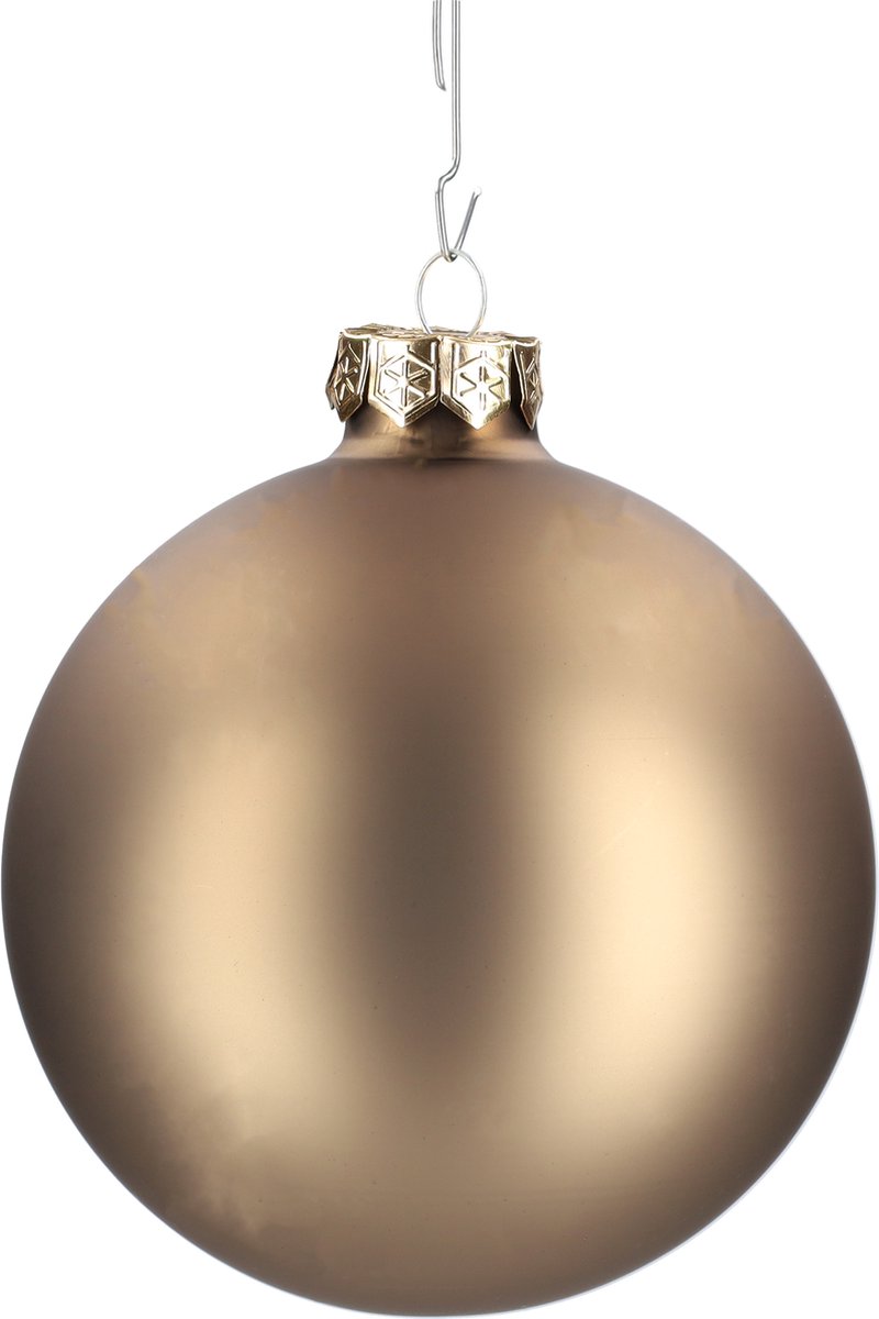 Glazen kerstballen - Set van 4 stuks/100mm - Luxe kerst decoratie - Sfeervolle kerstversiering voor in de kerstboom - Glas - Eucalyptus - Mat Grijs/Bruin – foto 3