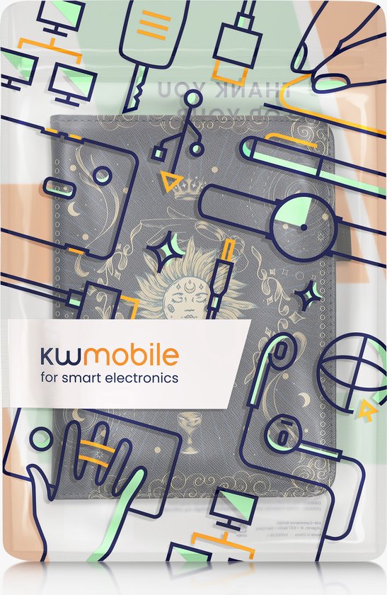 kwmobile e-reader hoesje geschikt voor Amazon Kindle Paperwhite (2024) / Colorsoft hoes - E reader flip case van kunstleer - Ereader cover met stand - Tarotkaart design in donkerblauw / geel / zwart — afbeelding 2
