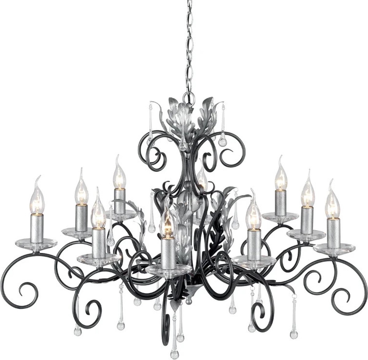 Elstead Lighting LED Kroonluchter | 10X E14 Max 60W | Dimbaar | Black with Silver Patina