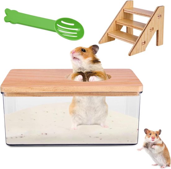 Hamster Zandbad Container met Ladder en Schep, Hamster Toilet Hamster Zandbad Container met Ladder en Schep, Hamster Toilet