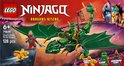 LEGO Ninjago Lloyd's groene bosdraak speelgoeddoos met groene draak, groene en rode ninjapopper figuren, en een gouden draak.