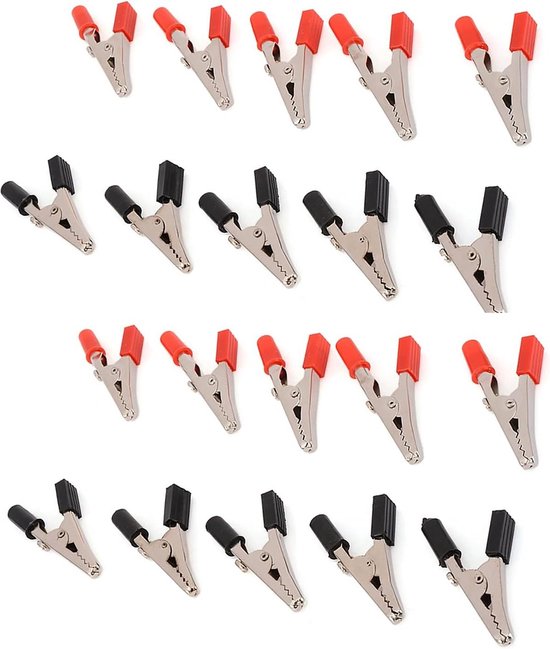 10 Pair Insulated Crocodile Clips - Electric Battery Connectors - 10A Electrical Clip Assortment - Electrical Test Metal Alligator Clamps - Best Price .