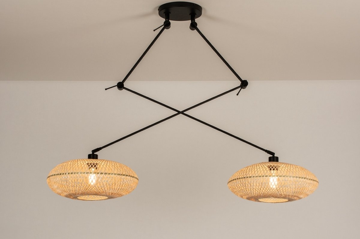 Lumidora Hanglamp 31232 - BAMBOO - 2 Lichts - E27 - Bruin - Naturel - Metaal