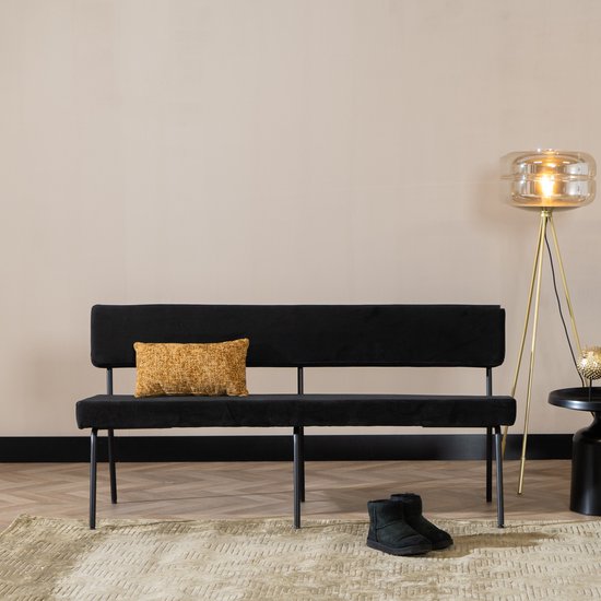 Bronx71® Velvet eetkamerbank Espen zwart 160 cm – eettafelbank – eetbank