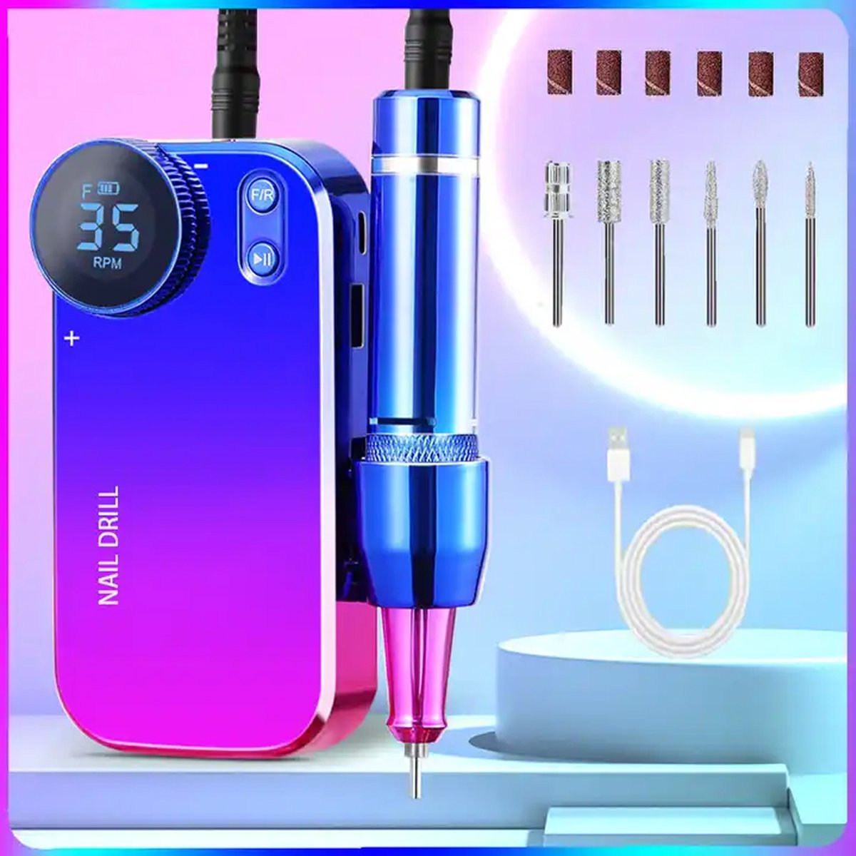 2-in-1 Draadloze Elektrische Nagelvijl & Powerbank – Professionele Manicure Pedicure Set - 35.000 RPM - USB-C & USB Oplader - Gradiëntkleur - Draagbaar & Oplaadbaar – foto 3