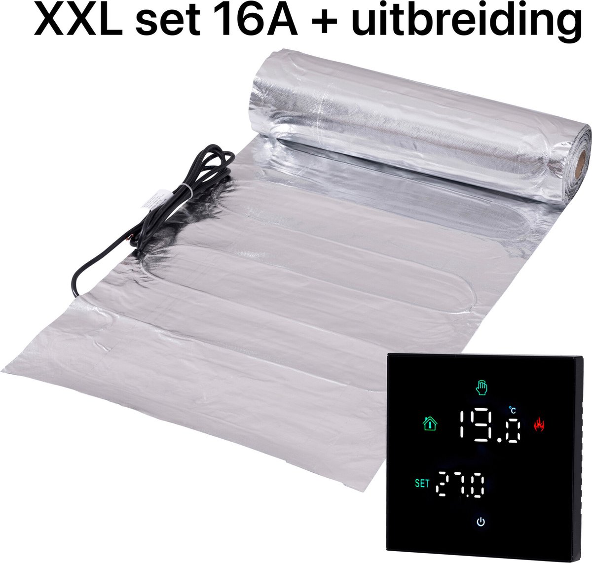 XXL complete folie vloerverwarming set 150 watt met 16A wifi thermostaat + load module, 25 m²