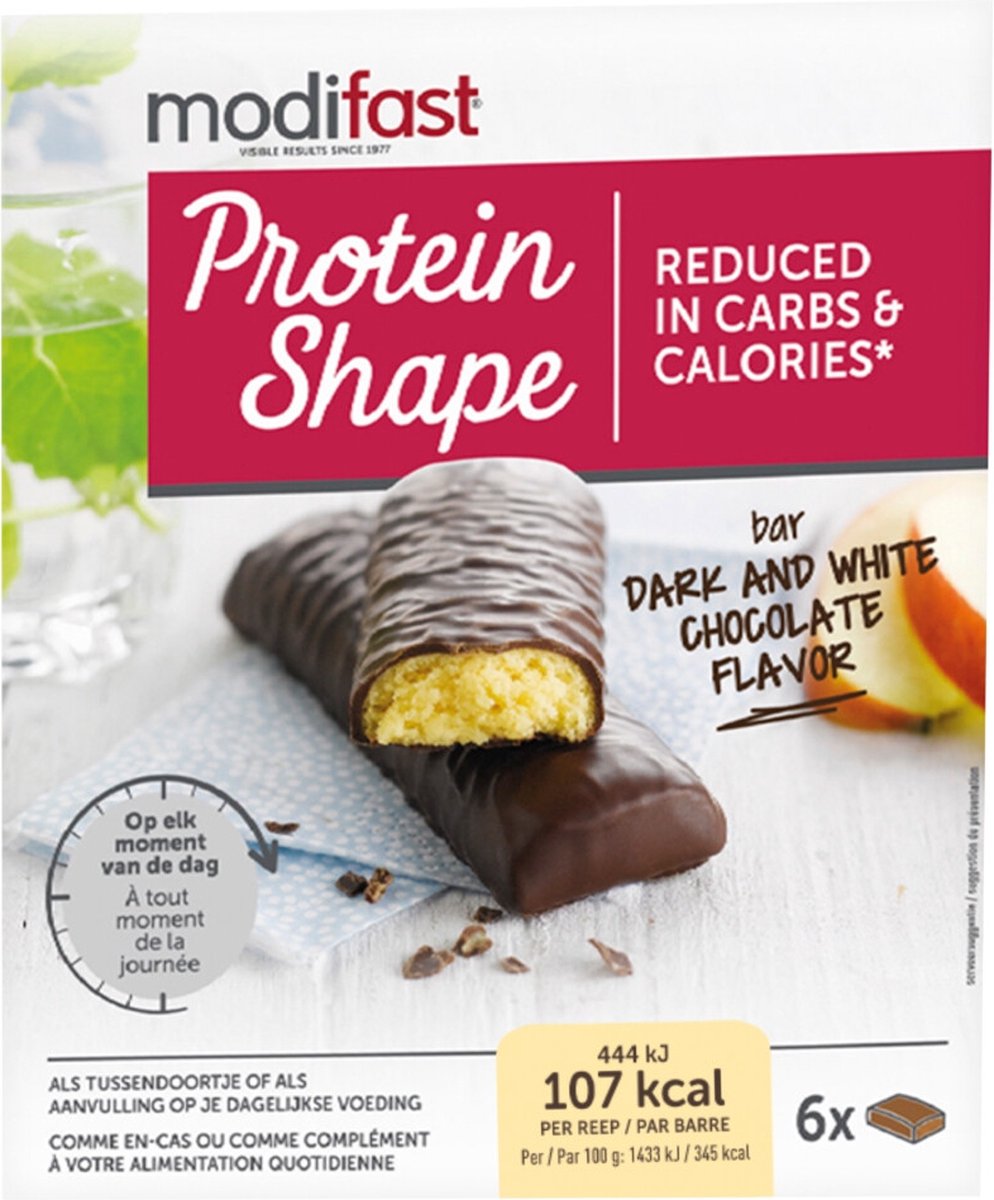 Goedkoopste Modifast Protein Shape - Reep Pure & Witte Chocolade - 6 stuks - Eiwitreep