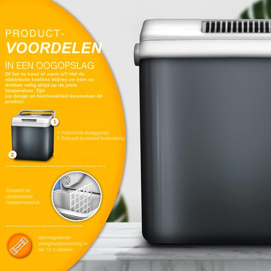 Elektrische Koelbox - 32 Liter Koelbox Elektrisch 12V 230 Volt - Koelbox Auto - Coolbox Met Verwarmingsfunctie en Lichtgewicht - Koelt & Verwarmt - Mini Koelkast - Grijs van Adler — afbeelding 3