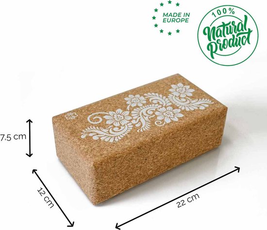 Love Generation - Eco Yogablok Kurk - Flowers - Wit van Love Generation — afbeelding 2