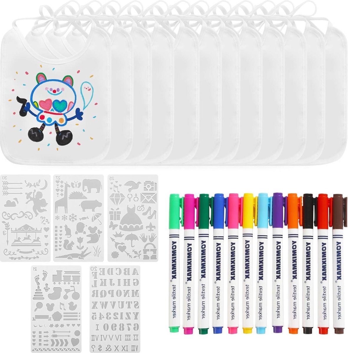 Babyslabbetjes beschilderen - textielstiften - schildersjablonen - gender reveal party - babyshower - jongen meisje - 22 x 175 cm