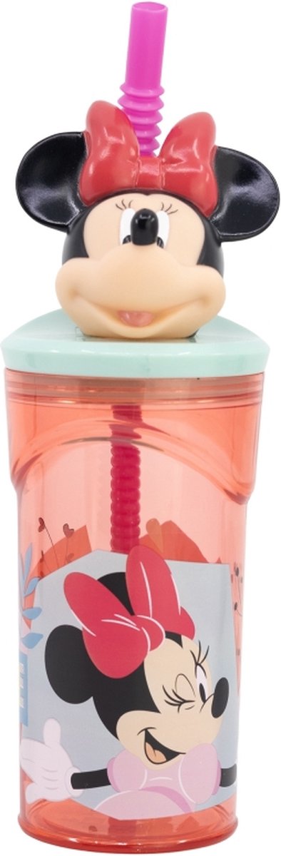 Disney's Minnie Mouse Drinkbeker met rietje – 360 ml – Herbruikbaar – Met 3D-figuur – BPA-vrij – Tumbler voor kinderen vanaf 4 jaar – Transparant roze