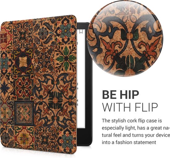 kwmobile Cork Case Compatible with Amazon Kindle Paperwhite 11. Generation 2021 - Book Style Protective e-Reader Flip Cover Folio Case - Pattern Brown / Blue / Red — afbeelding 5