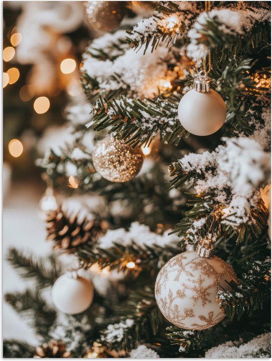 Poster 60x80 cm - Kerst - Kerstboom - Winter - Binnen - Sneeuw - Posters - Kamer decoratie - Wanddecoratie woonkamer - Muurdecoratie slaapkamer - Kerstversiering - Kerstdecoratie voor binnen - Kerstmis