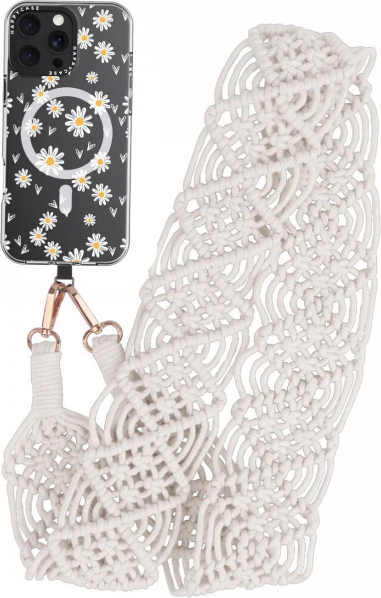 HappyCase Ibiza Universeel Stoffen Crossbody Telefoonkoord (120CM) Wit