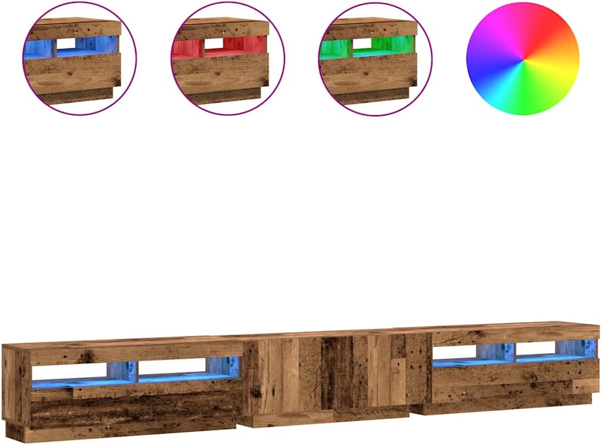 vidaXL - Tv-meubel - met - LED - 300x35x40 - cm - bewerkt - hout - oud - hout