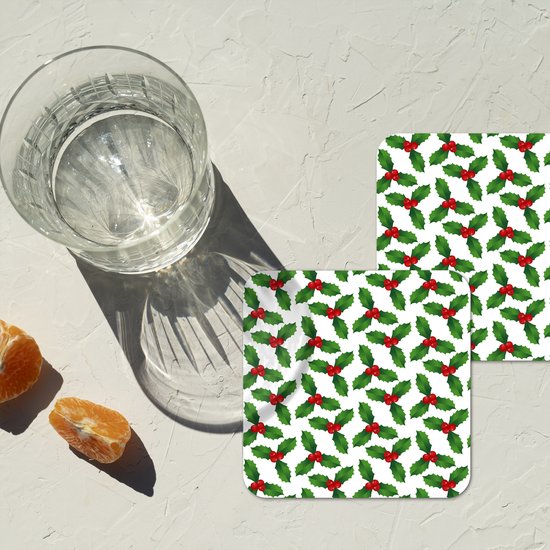 Sous-verres pour verres - Motifs - Noël - Gui - 10x10 cm - Sous-verres en verre - 6 pièces