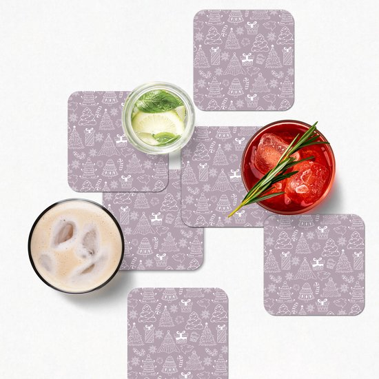 Sous-verres de verre - Noël - Sapin de Noël - Motif - Hiver - Canne à sucre - 10x10 cm - Dessous de verre - 6 pièces - Décoration de table de Noël - Décoration de table de Noël - Décoration de table