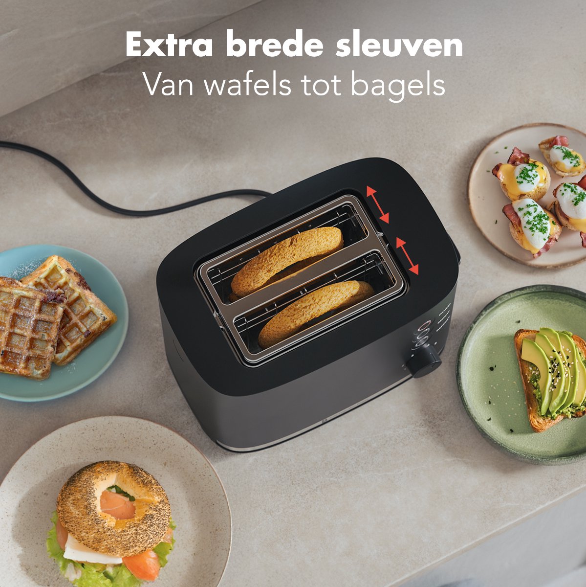 KitchenBrothers Retro Broodrooster 870W - 2 Brede Sleuven thumbnail 3