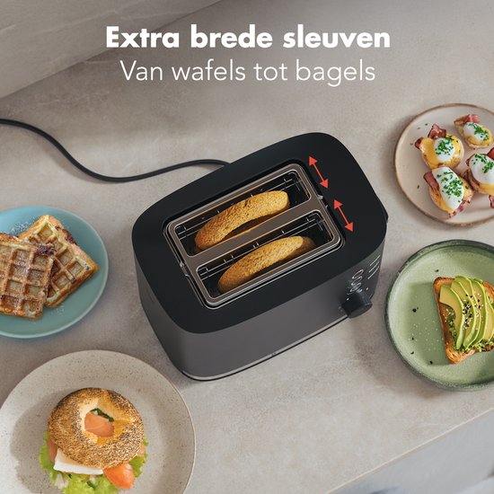 Grille-pain KitchenBrothers - Grille-pain - 6 niveaux de chaleur - Fentes Extra larges - 870 W - Zwart