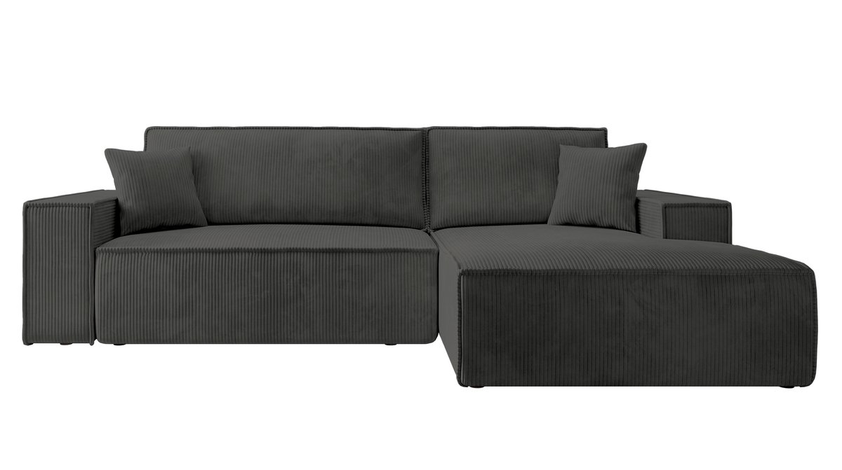 Selsey - Farese - Hoekbank met slaapfunctie - met beddengoedcontainer - L-vormig - Corduroy - Rechterkant - Donkergrijs