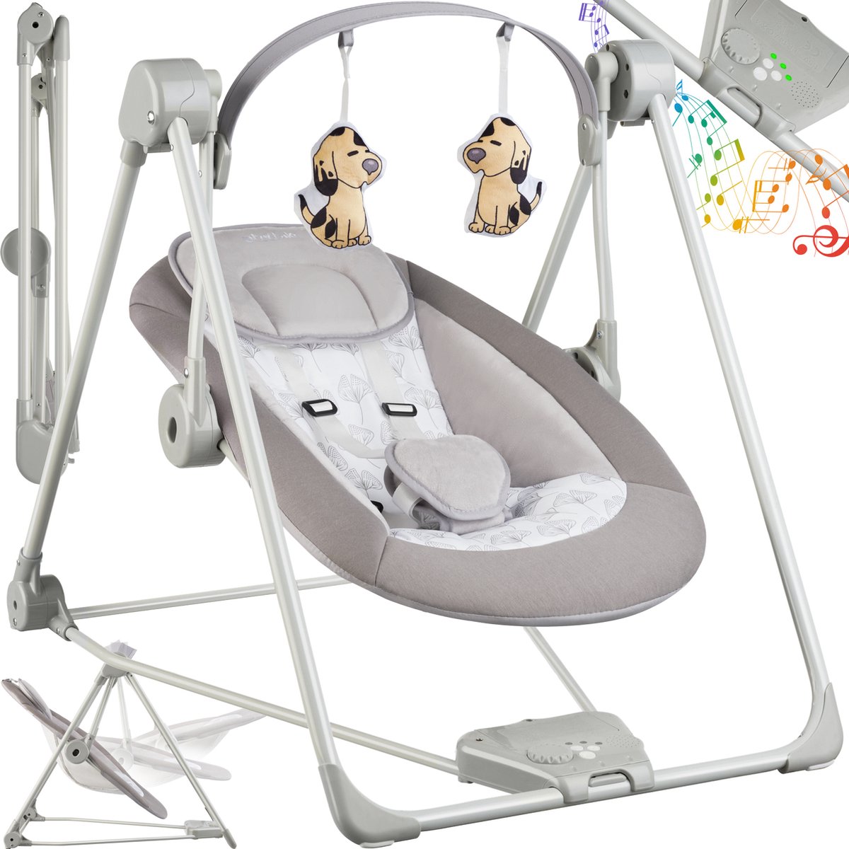 Goedkoopste tectake® Wipstoel - Babystoel - Baby bouncer - Inklapbaar met TrueSpeed-technologie en 5 snelheidsniveaus - met speelboog