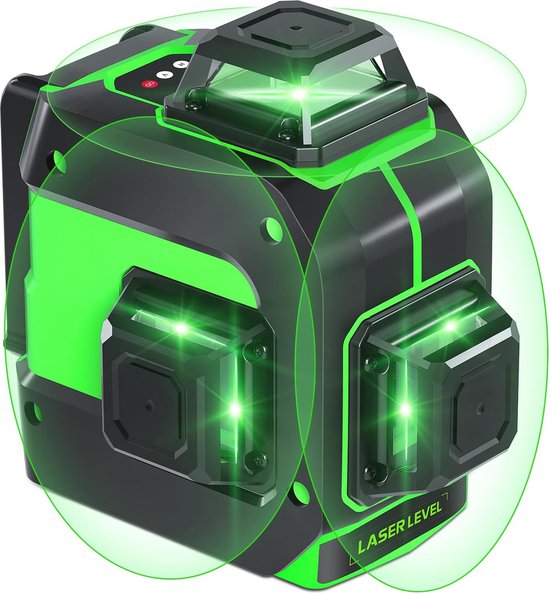 3x360° Laser Line Cross Line Laser, 12 Line Self-Leveling Laser Level for Construction and Hanging Paintings, 2x4000mAh Rechargeable Batteries with Type-C Charging Port, Remote Control