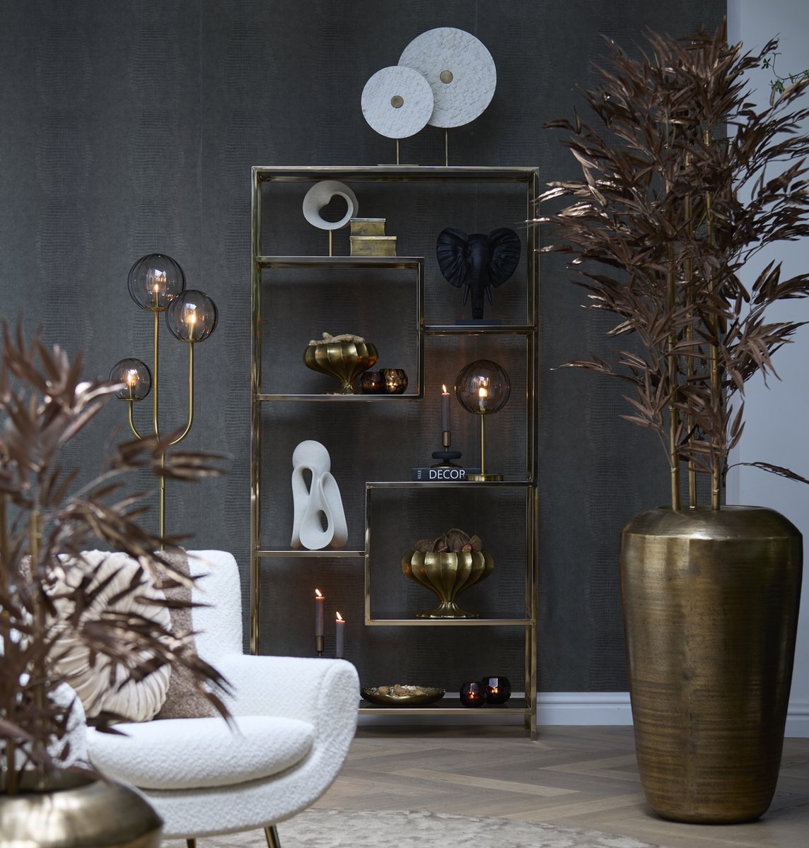 Light&living Ornament op voet 35x12x50 cm YVO marmer wit+antiek brons