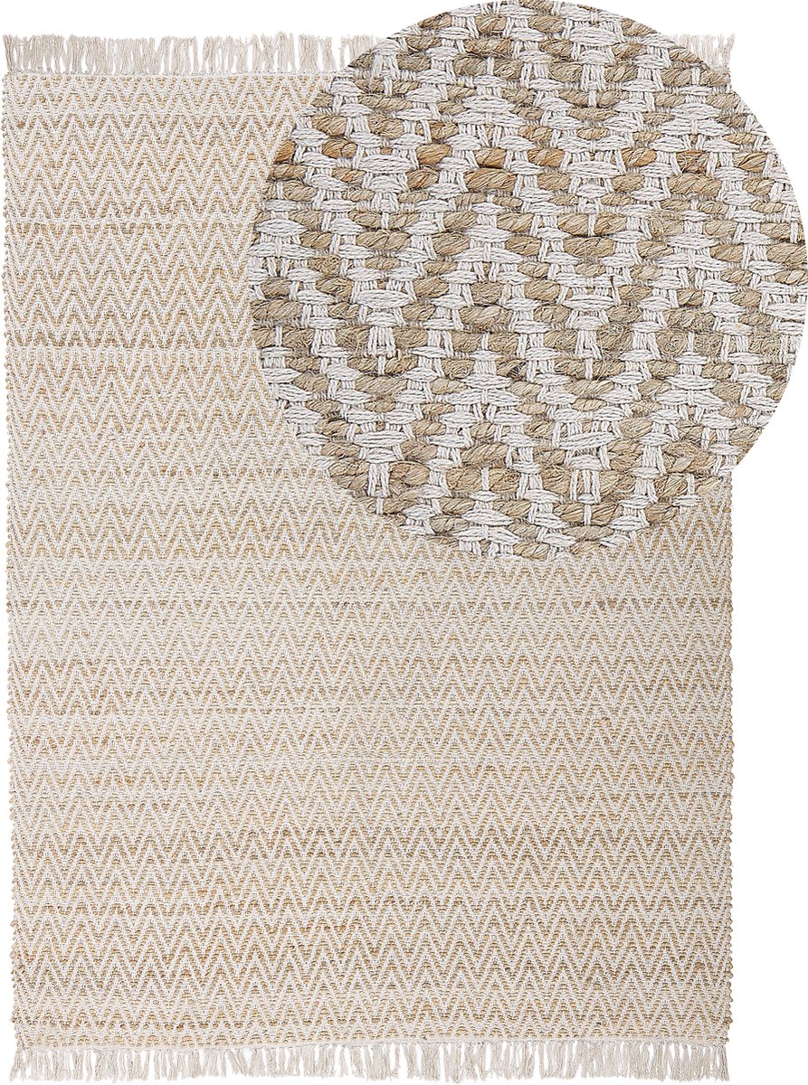 Beliani AFRIN - Laagpolig vloerkleed - Lichtbeige - 140 x 200 cm - Katoen