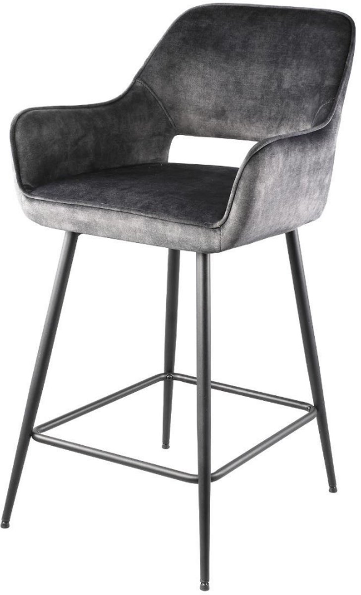 PTMD Barstoel Fal Low Velvet - Antraciet