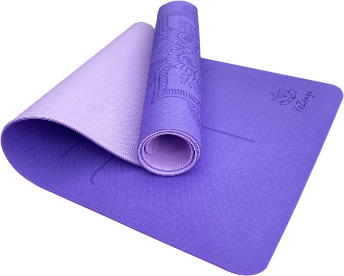 Bol.com YoZenga Premium Mat Mandala Flower Lovely Lilac - Yoga Mat - Extra Dikke Antislip TPE Sportmat - Duurzaam & Lichtgewicht... aanbieding