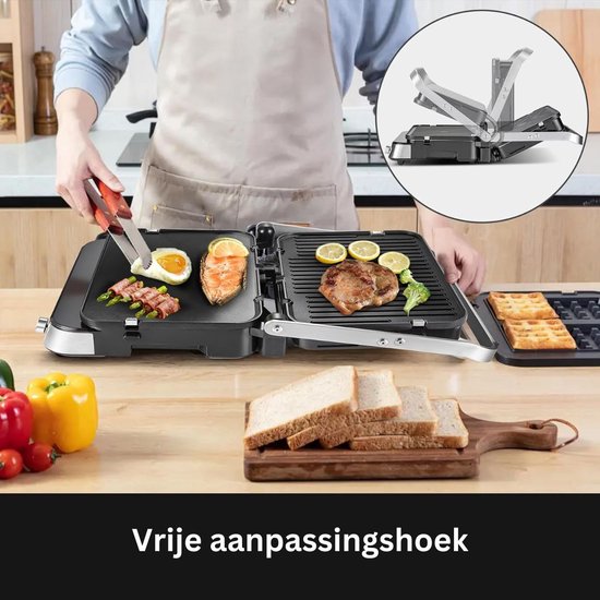 White-Label® Wafelijzer met Verwisselbare Platen - Contact Grill - Tosti Apparaat - Zilver — afbeelding 2