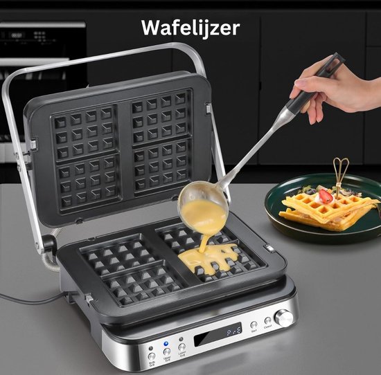 White-Label® Wafelijzer met Verwisselbare Platen - Contact Grill - Tosti Apparaat - Zilver — afbeelding 3