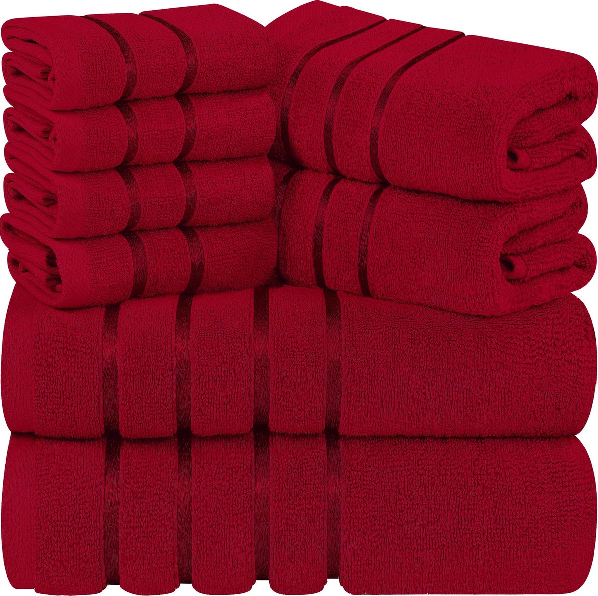 Goodivery ® 8-Delig Luxe Handdoekenset voor Badkamer en Spa in Rijke Rode Kleur