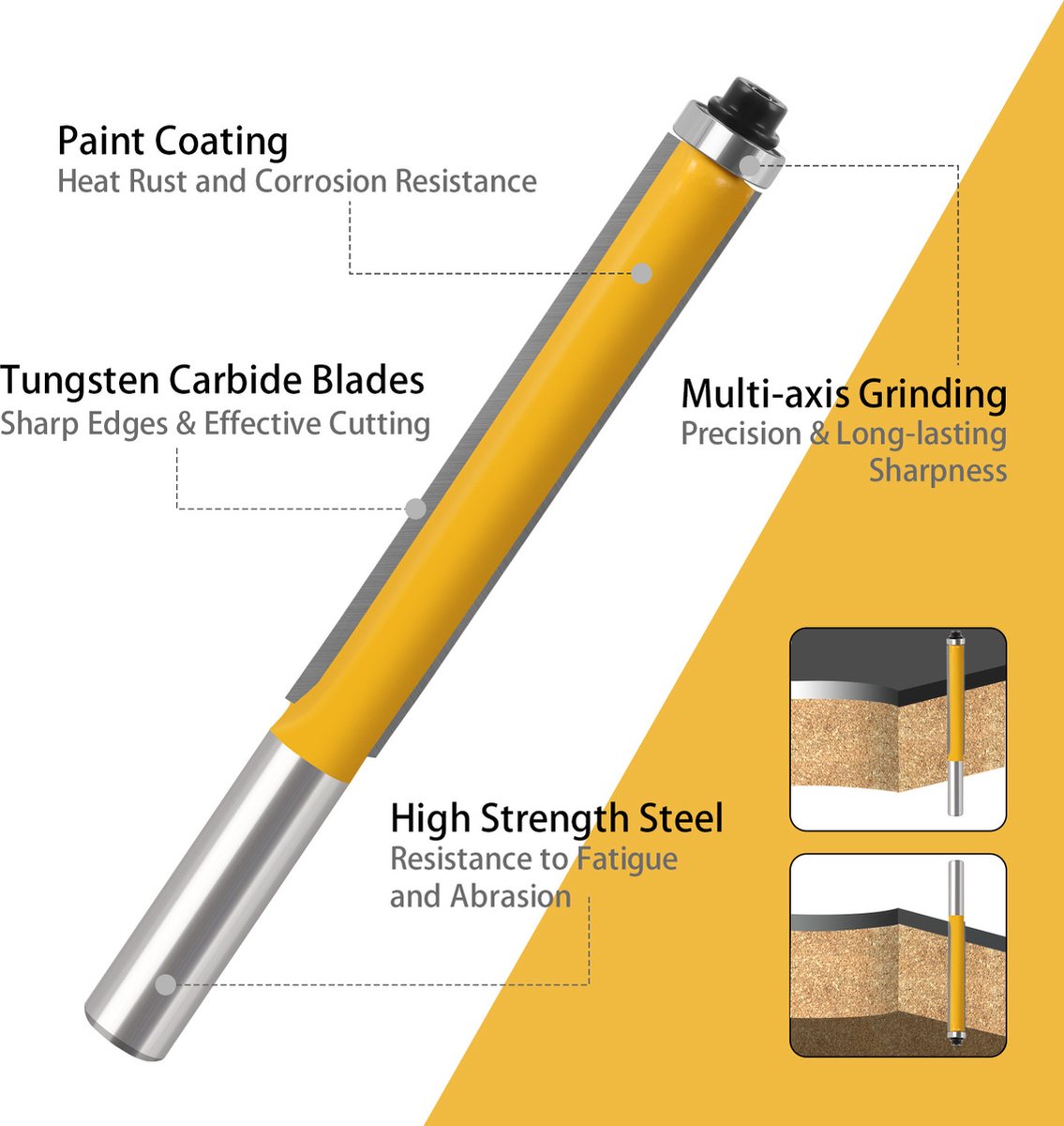 Freesbit Patroon Bit Router Bit Flush TrimWoodworking Frees for Hout Bit Gezicht Mill Carbide Cutter End Mill 8 MM schacht D12MM (Size : 3pc