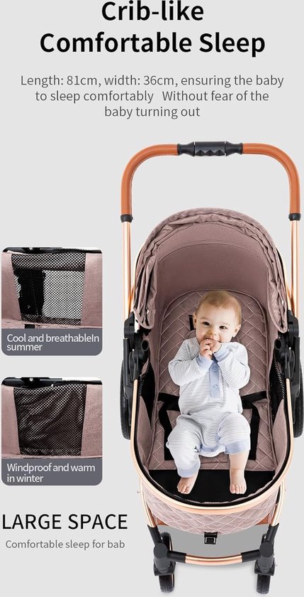 Luxe multi-functionele 3 in 1 kinderwagen - Kwalitatieve buggy - Opklapbare wandelwagen - Khaki