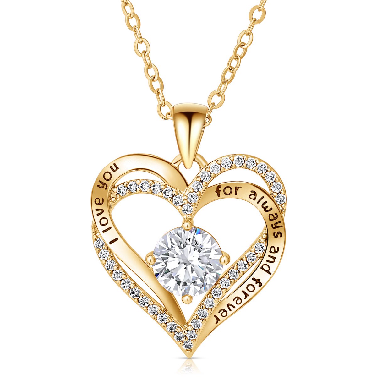 Juwelium Ketting + Flowerbox Geschenkset | Luxe Goldplated I Love You Hartjes Ketting met Zirkonia | Perfect Cadeau voor Vrouw, Vriendin, Moeder, Dochter