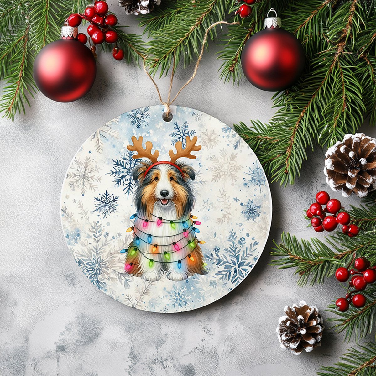 Kerstboom hanger met Bearded Collie en gepersonaliseerde naam - Unieke Kerstdecoratie.