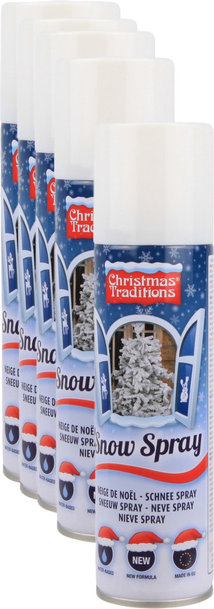 Christmas Traditions Sneeuwspray - 5x - spuitbus - 600 ml - spuitsneeuw - sneeuwversiering - Kunstsneeuw/nepsneeuw spray bussen