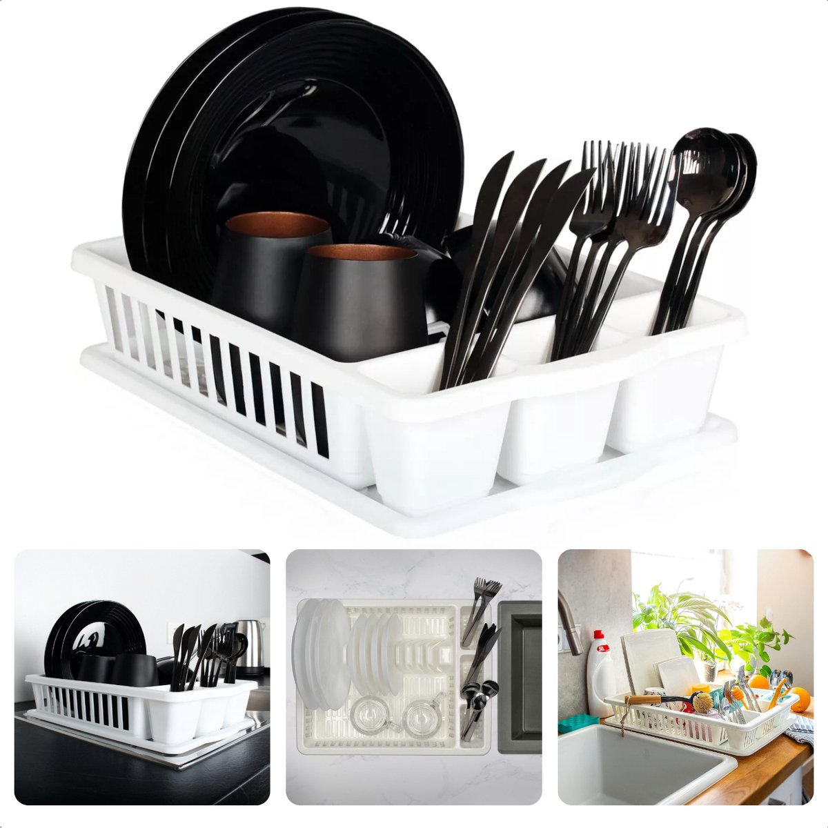 Goedkoopste Afdruiprek Wit - Afwasrek met Lekbak en Bestekhouder - Vaatwasrek - Keukenrek - Polypropyleen - 39,5x8,5x26 cm - Met Opvangbak - Inclusief EBOOK