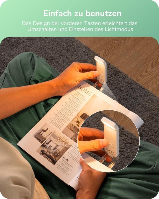 Draagbare led-leeslamp met accu, oneindige flexibiliteit, 3 kleuren en