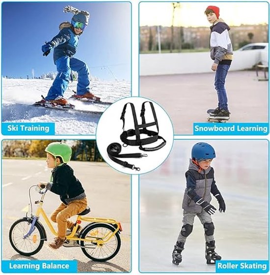 Skiharnas voor kinderen met tas - Skituigje kinderen - Ski-accessoires - Verstelbaar ski-schouderharnas - Voor kinderen en beginners Schaatsen, Skateboarden, Snowboarden, Skaten, Fietsen (zwart) van Eruinfang — afbeelding 5