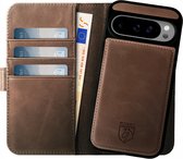 Étui Rosso Elite adapté à Google Pixel 9 / 9 Pro | Compatible avec MagSafe | Étui à livres et couverture arrière | Amovible magnétiquement | Étui de protection en Cuir véritable avec porte-cartes | Marron