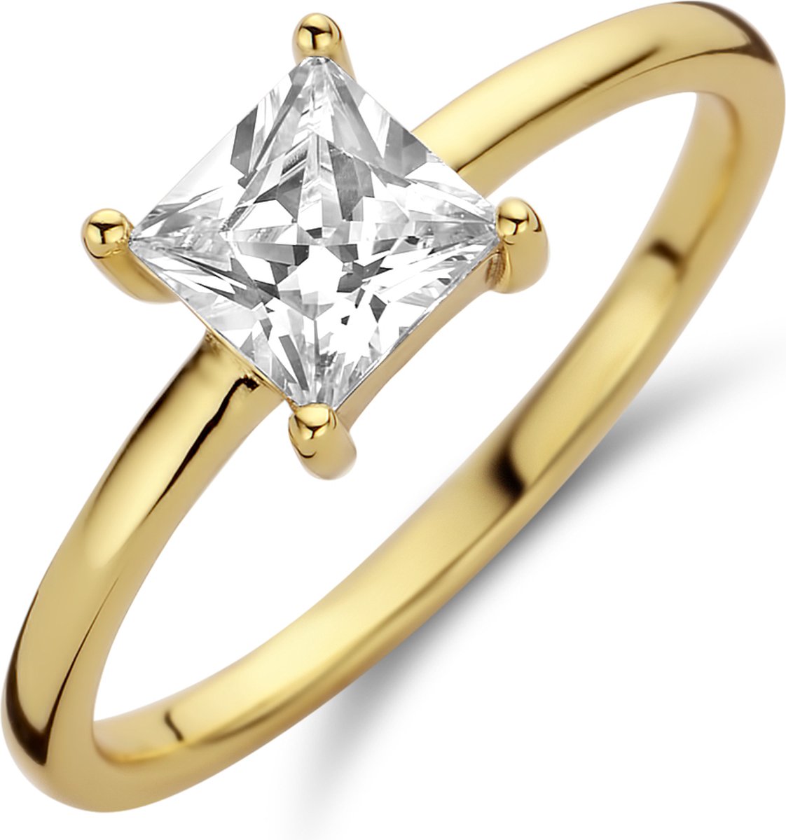 New Bling 9NB-0598-50 Zilveren Ring Dames - Zirkonia - Chaton - Vierkant - 5 mm - Maat 50 - Goudkleurig