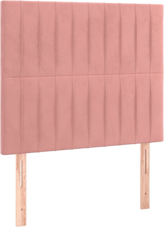 The Living Store Boxspring - Lit en velours rose avec éclairage LED- 203 x 90 x 118/128 cm - Matelas à ressorts ensachés - Surmatelas doux pour la peau - The Living Store