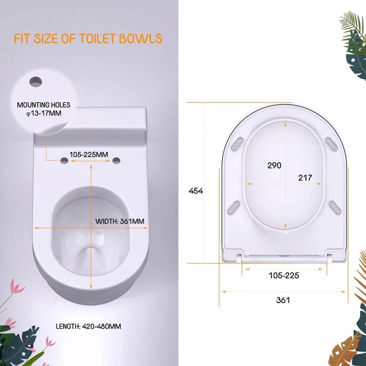 Wc-deksel met softclosemechanisme, D-vorm, wc-deksel met softclosemechanisme, wit met snelsluitfunctie, eenvoudige reiniging, afneembare wc-bril, maximale belasting 150 kg, eenvoudige montage