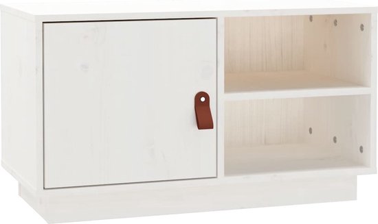 The Living Store Meuble de télévision - Série meuble TV - Bois de pin Massief - 70x34x40 cm - Wit