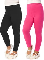 Merry Style Meisjes Lang Leggings 2 Pack - Sport - Vrijetijdsbroek - Lang - Viscose - Sporbroek - Yogabroek - Zwart / Roze (2Pack) - 110 - MS-MS10-130-LE-2P