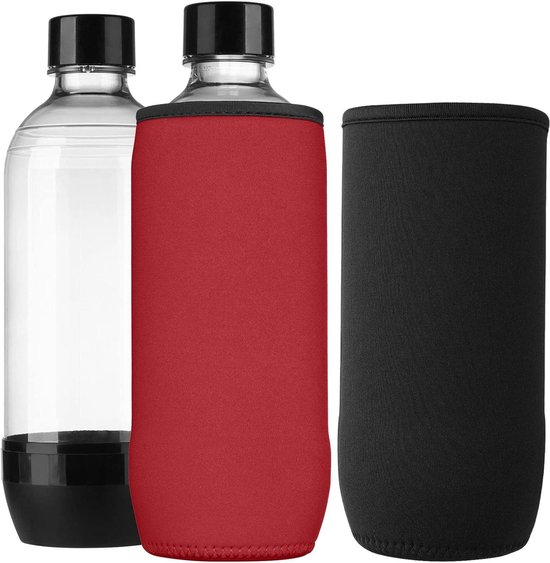 Geïsoleerde drinkfles van glas 1 liter met neopreen hoes en RVS deksel